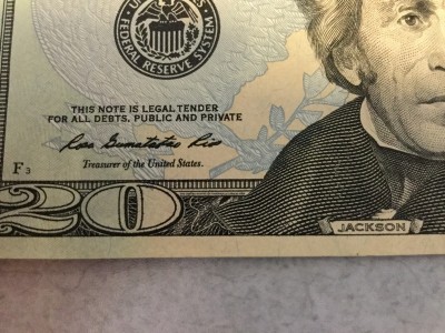 $20 bill microprinting without lens