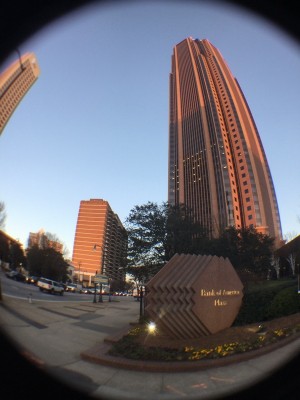 Fish-eye lens picture of Bank of America Building