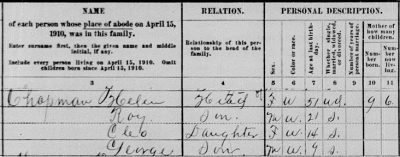 1910 census showing "Helen" Chapman and youngest son, George.
