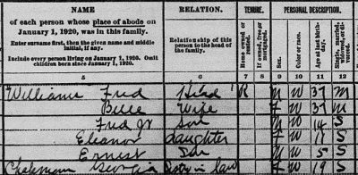 1920 census showing Georgia Chapman in Jacksonville with her brother-in-law